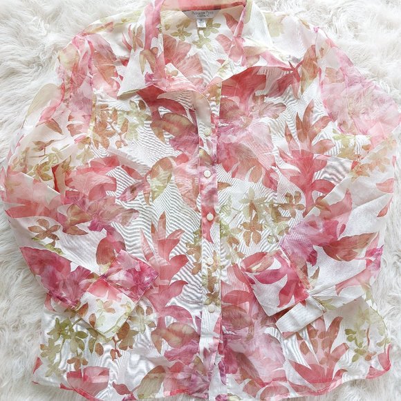 Proportion Petite Conrad Women's Linen Blend Pink Tone Floral Mesh Suit 18 - Picture 2 of 8